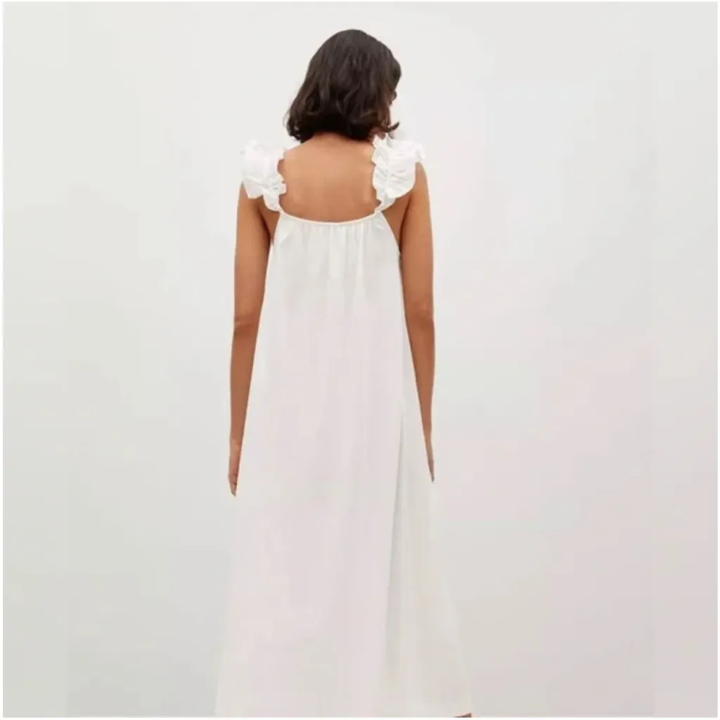 Mango MNG White Cotton Frill Ruffle Flare Design Midi Dress XS NEW $89 - Image 2