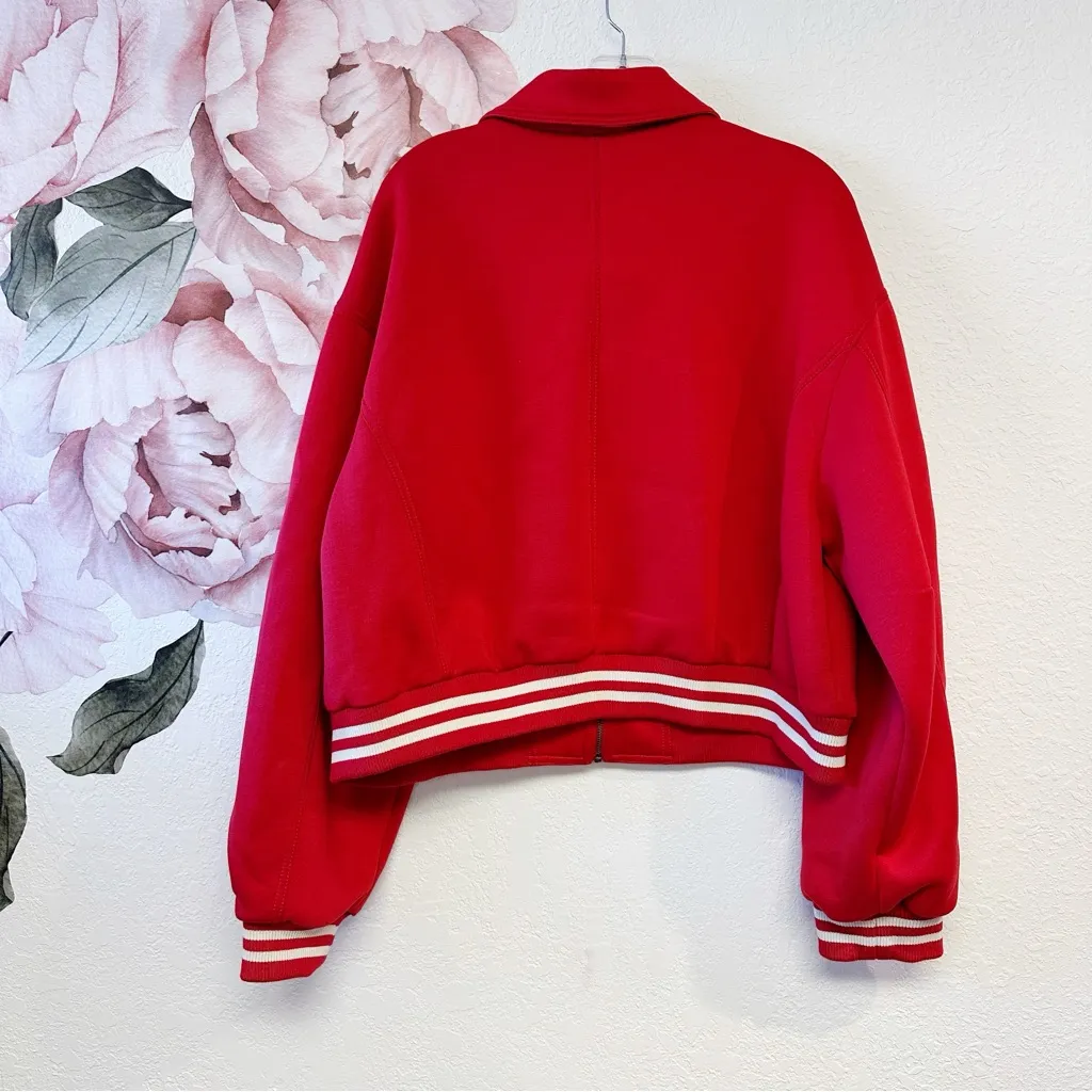 Anthropologie Maeve Red Knit Varsity Bomber Jacket Collegiate Style NWT Xlarge - Image 9