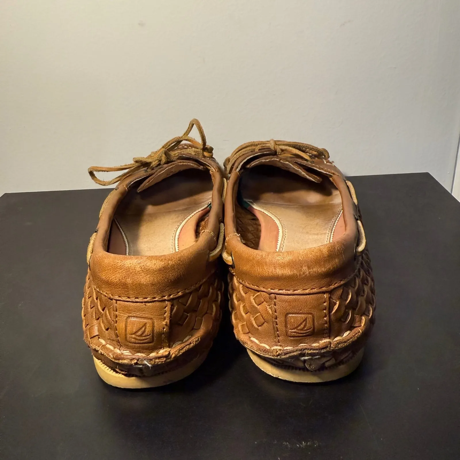 Sperry Top Sider Leather Woven Boat Shoes Tan Slip On Loafers Womens Size 8.5 M Brown - Image 4