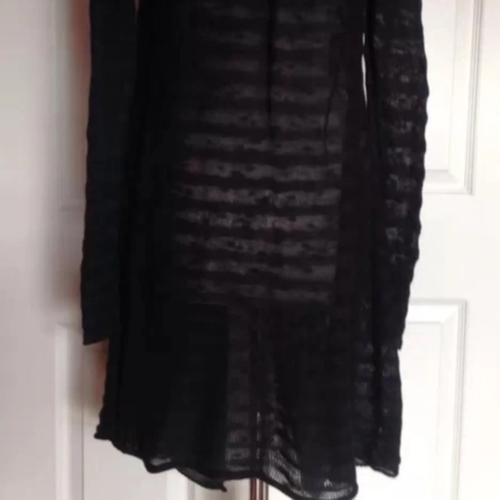 FREE PEOPLE Black Navy Striped Sweater Maxi Cardigan Duster 100% Cotton XS - Image 3