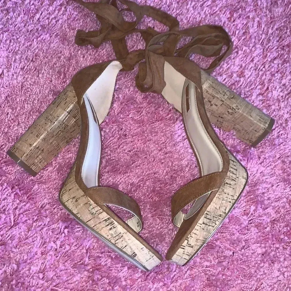 Forever21 Cork Heel Tie Up Pumps - Image 2