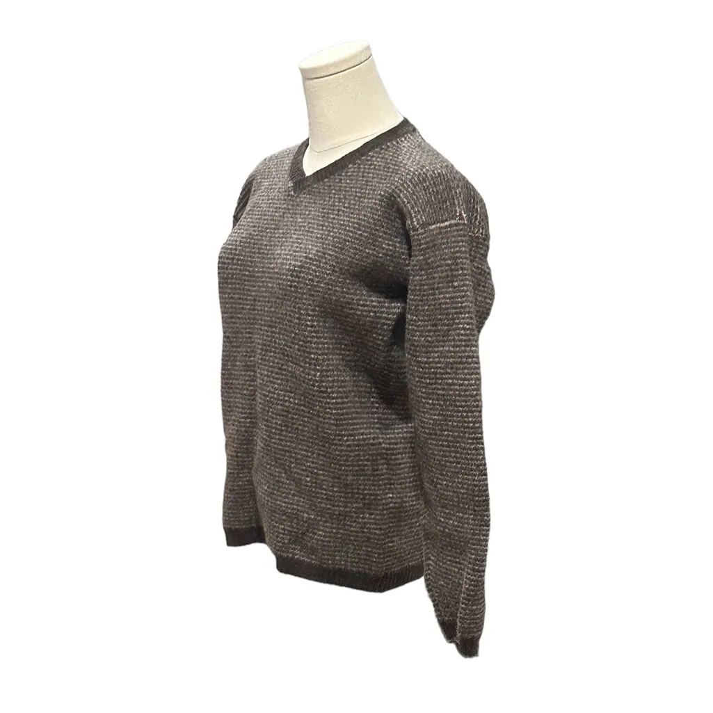 VINTAGE John Ashford Sweater Women M Brown 100% Wool Tight Knit Ribbed Crew Neck - Image 2