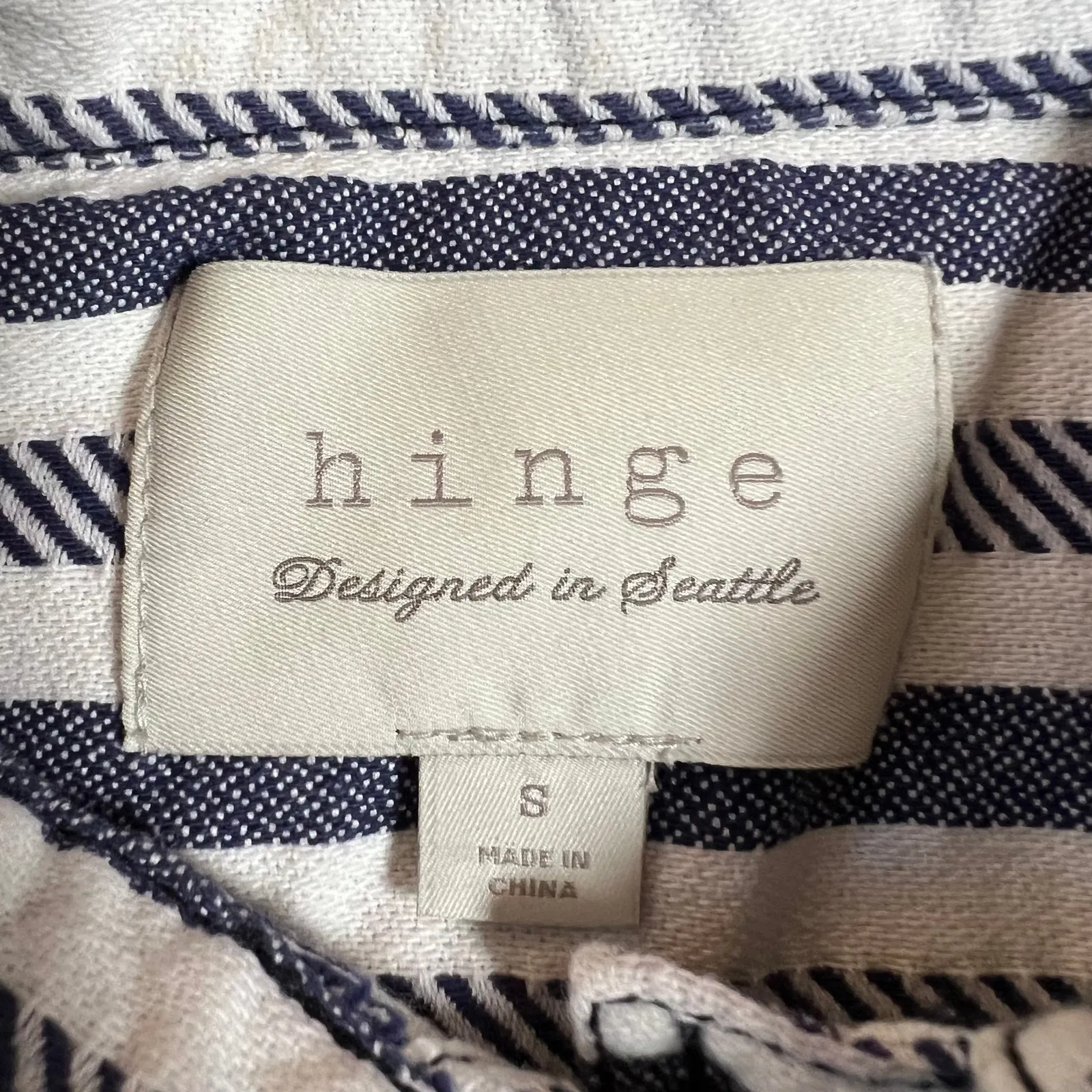Hinge Stripe Cropped Soft Fabric Denim Jacket Size Small Coastal Nautical Casual - Image 5