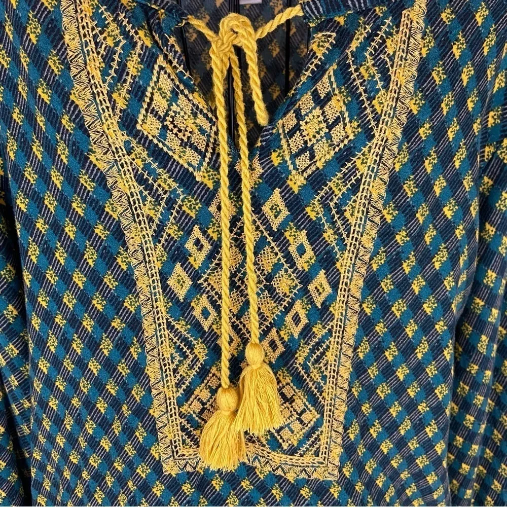 CHRISTOPHER & BANKS Green and Gold Boho Top with Tassels Women’s Size Medium - Image 62