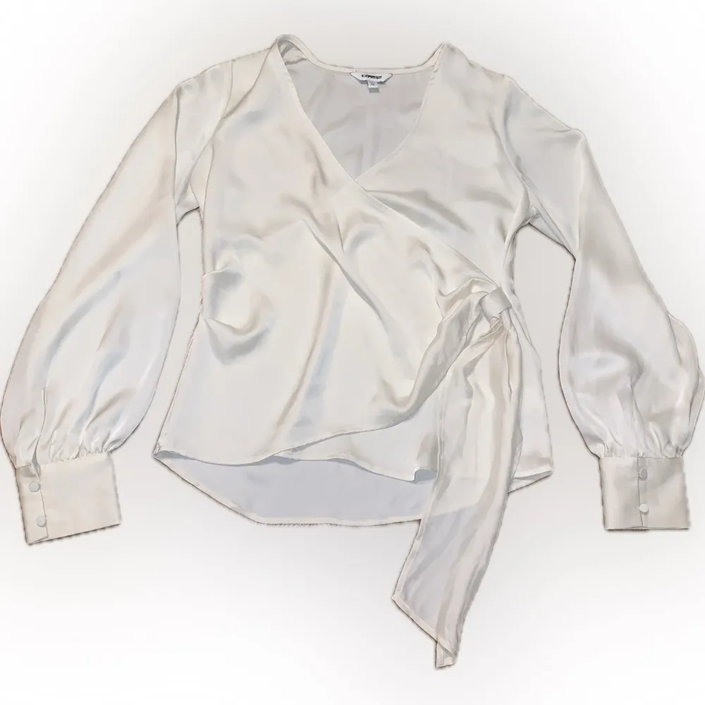 Express Silky Cream Wrap V Neck Peasant Sleeve Blouse Shirt Formal Office XS - Image 6