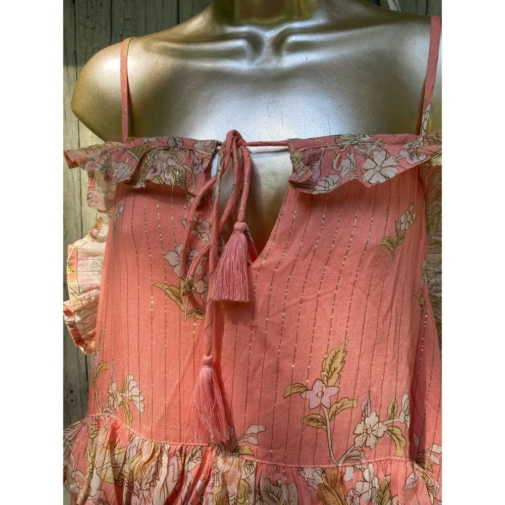 Size L//Spell & The Gypsy Hendrix Boho Pink & Metallic Strappy Maxi Dress - Image 6