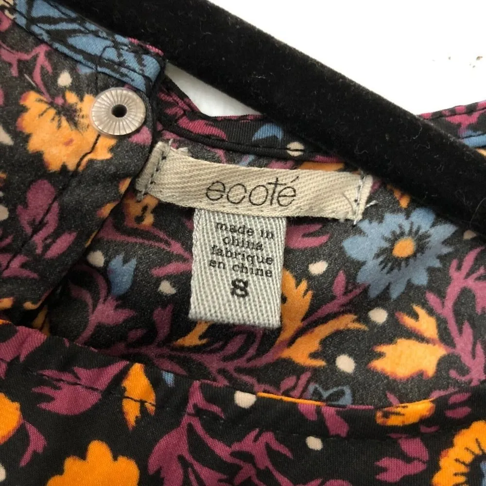 Ecote Mini Dress A Line Floral Sleeveless Keyhole Back Burgundy Black Yellow S - Image 4