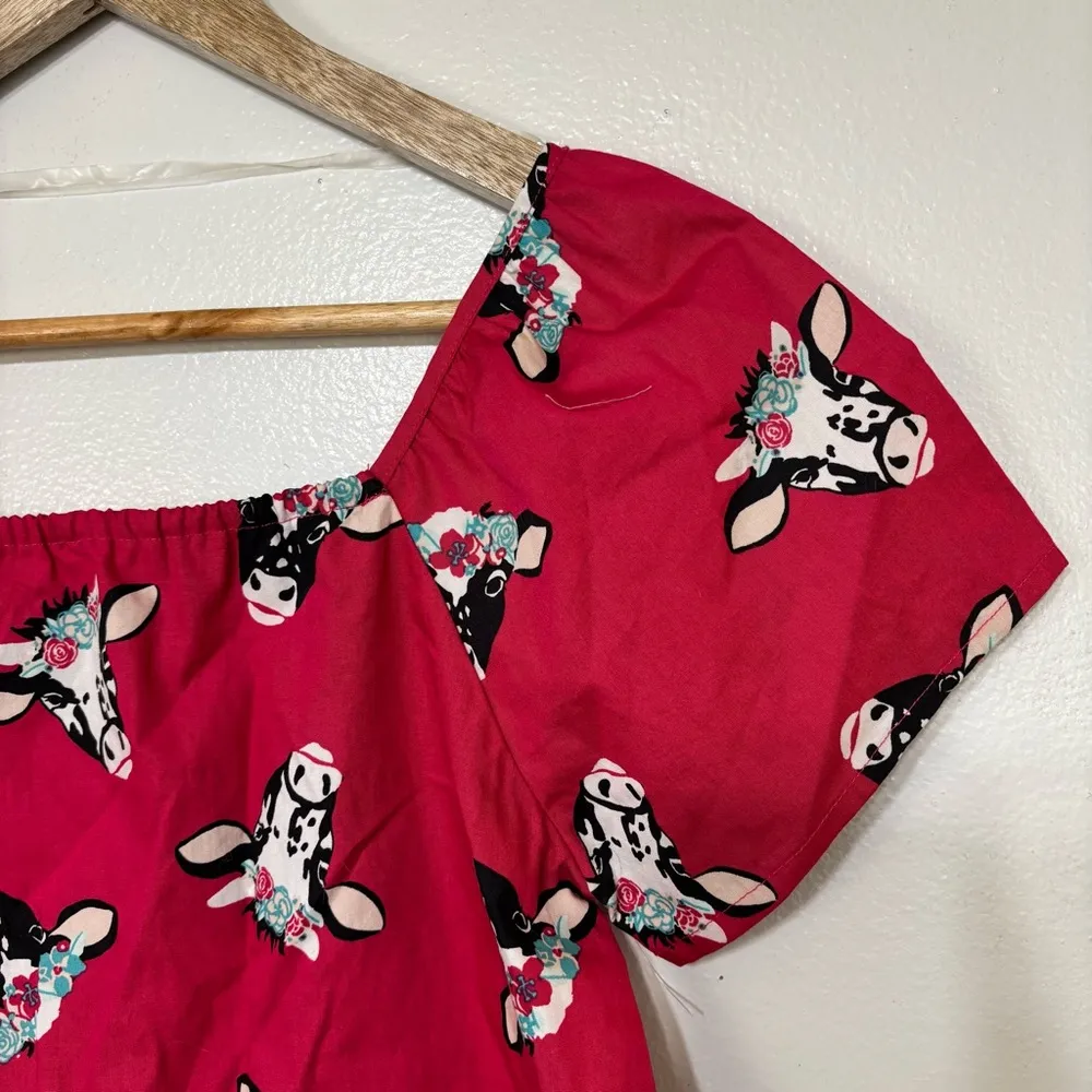 Wrangler 100% Cotton Western Floral Cow Print Pink Top Size L - Image 3