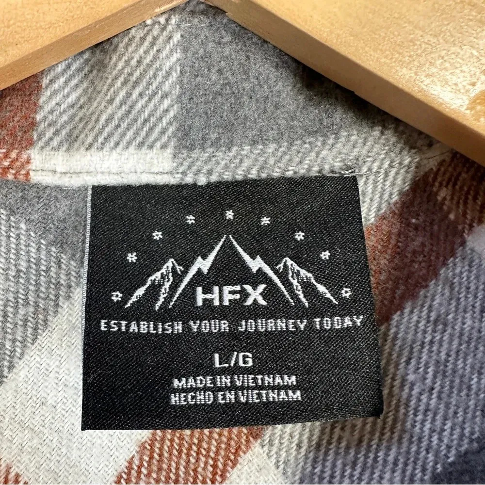 HFX Wool Blend Flannel Plaid Shacket Jacket Western Relaxed Fit Gray/Brown L Gray Size L - Image 8