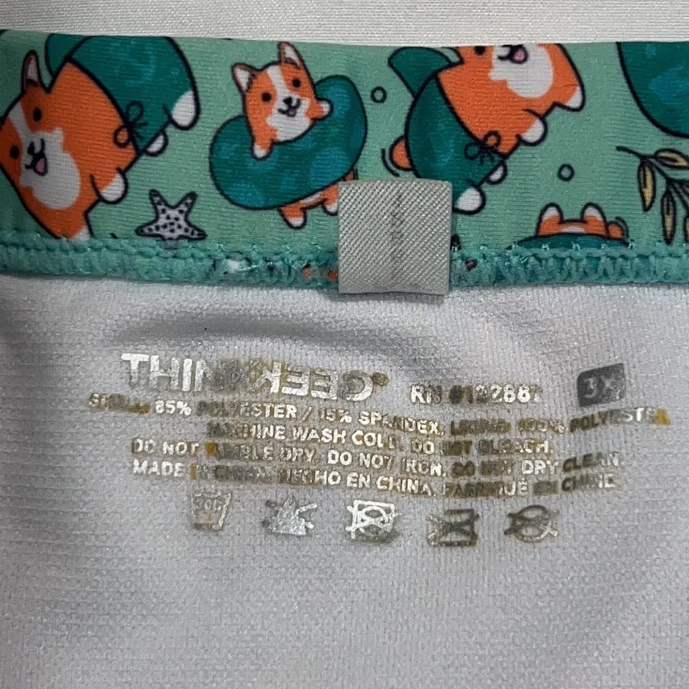 THINKGEEK womens swim bottom size 3X plus size wide band corgi design high waist Green - Image 5