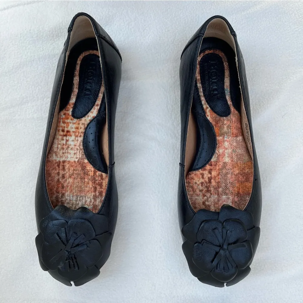 Born Julianne Leather Black Ballet Flat w/ Floral Detail - Image 2