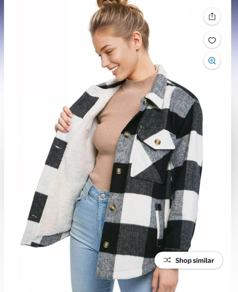 Love Tree Buffalo Plaid Sherpa Lined Shacket - Image 3