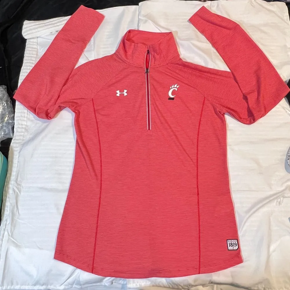 Under Armour Cincinnati Bearcats‎ Heat Gear Quarter Zip Athletic Pullover Small - Image 3