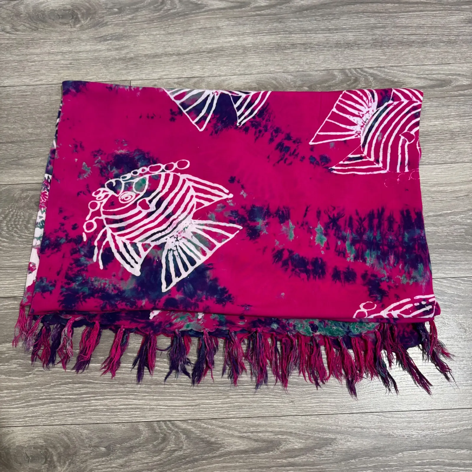 Pink Tie Dye Sarong Beach Wrap Cover Up Swimsuit Tropical Fish Print 65x47 in Size undefined - Image 11