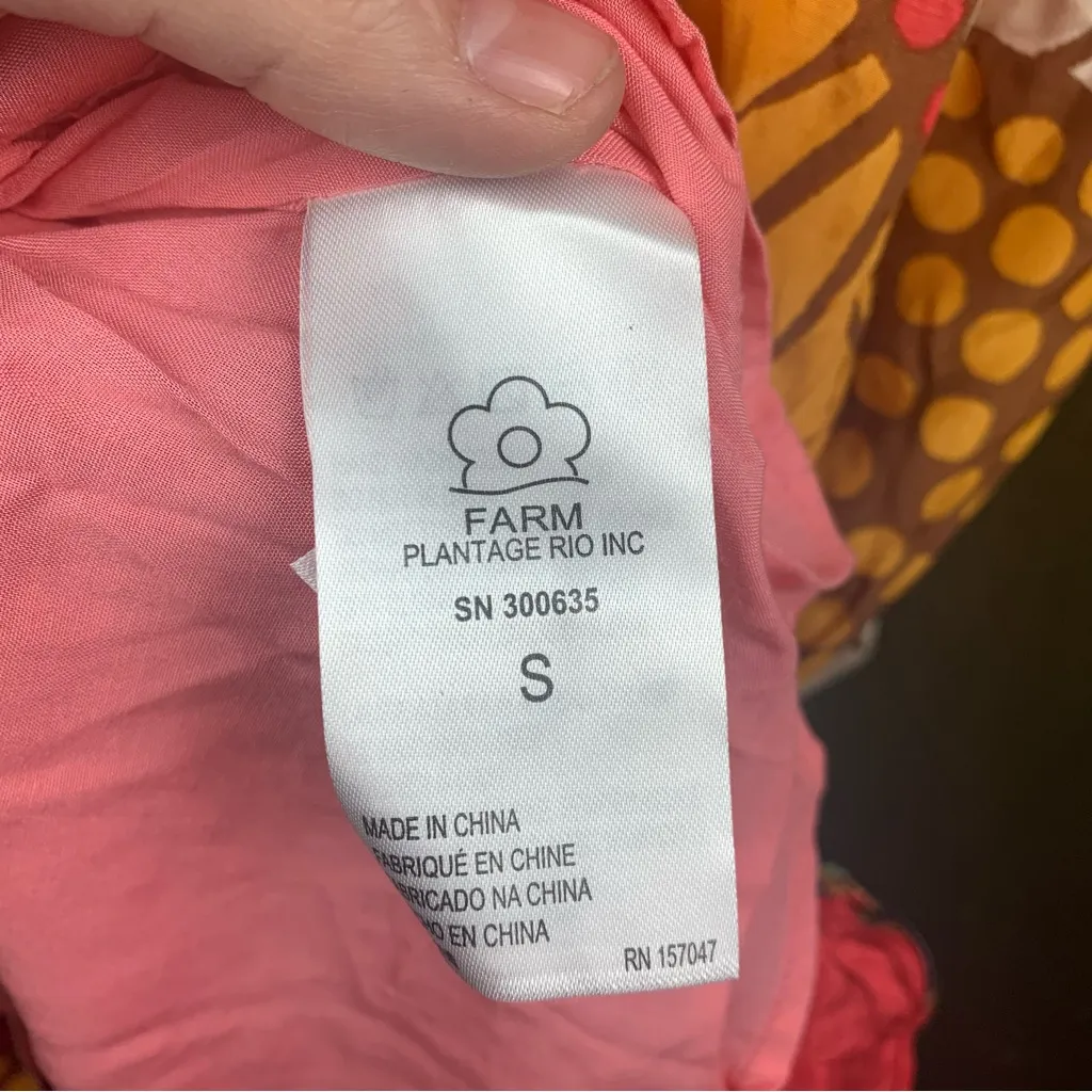 Farm Rio size small pink orange floral midi dress tropical cottage sunflower - Image 9