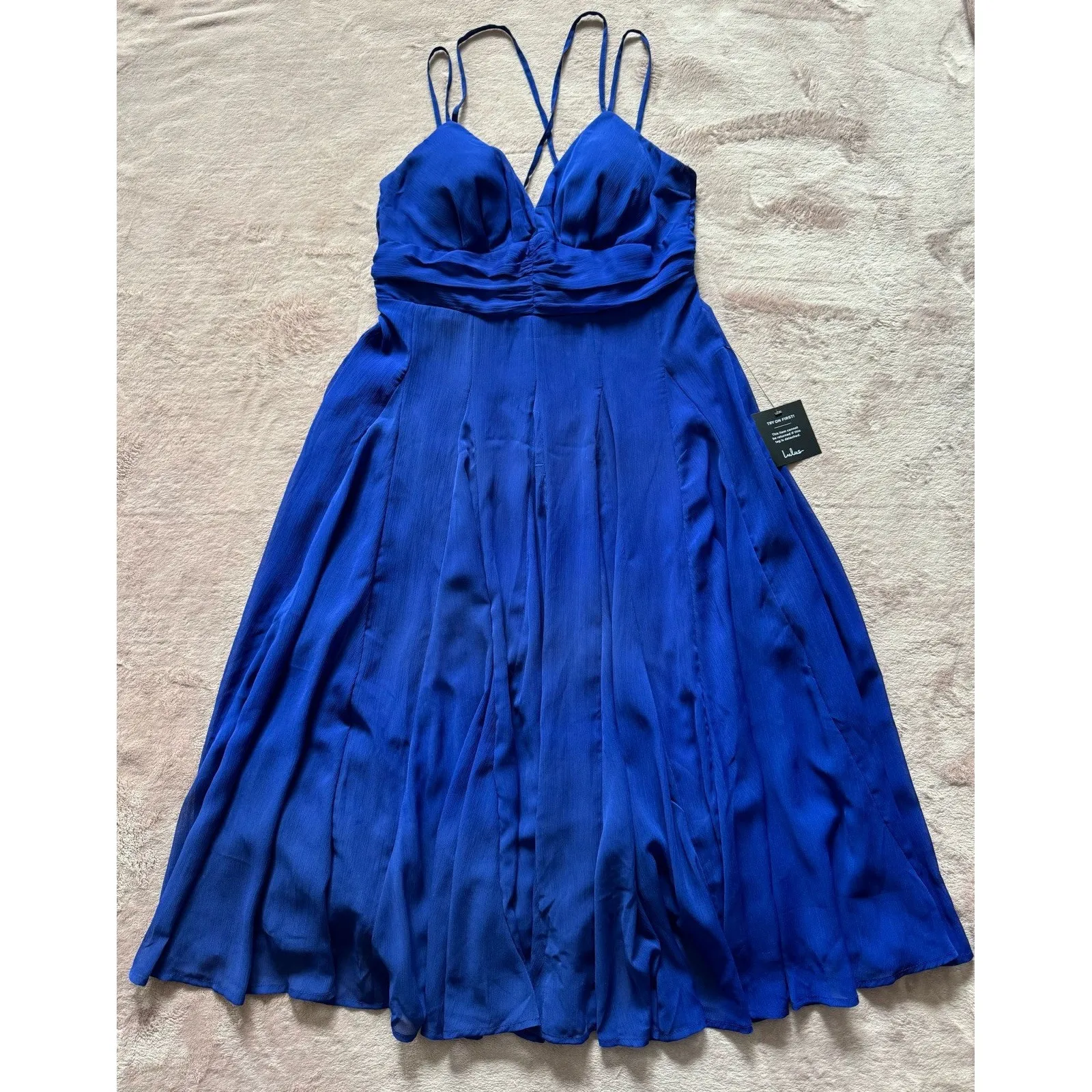 Lulus‎ Womens Vivacious Aura Cobalt Blue Chiffon Backless Midi Dress Sz XL NWT - Image 2