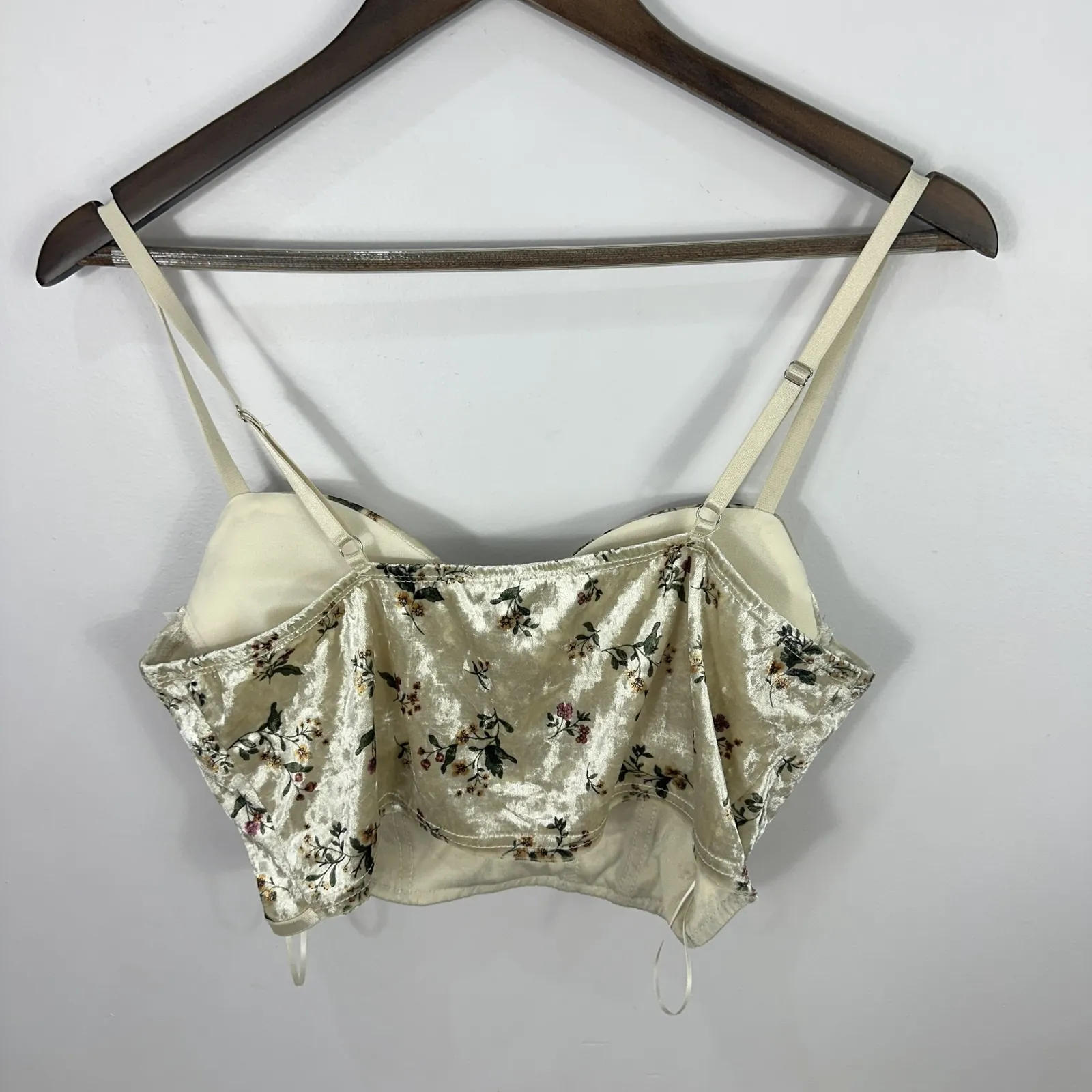Haute Monde Crop Top Womens Large Cream Velvet Floral Bustier Coquette Festival - Image 6