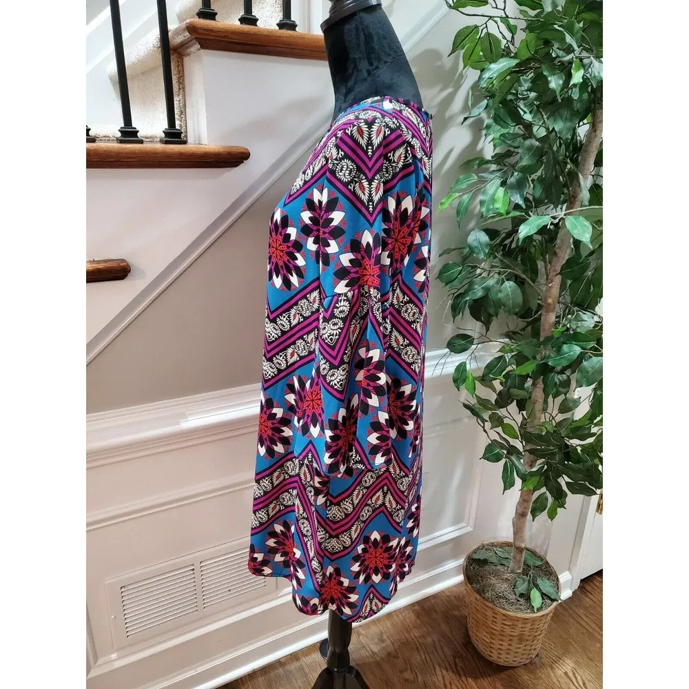 Peach Love Women Multicolor Polyester Round Neck Long Sleeve Knee Length Dress M - Image 7