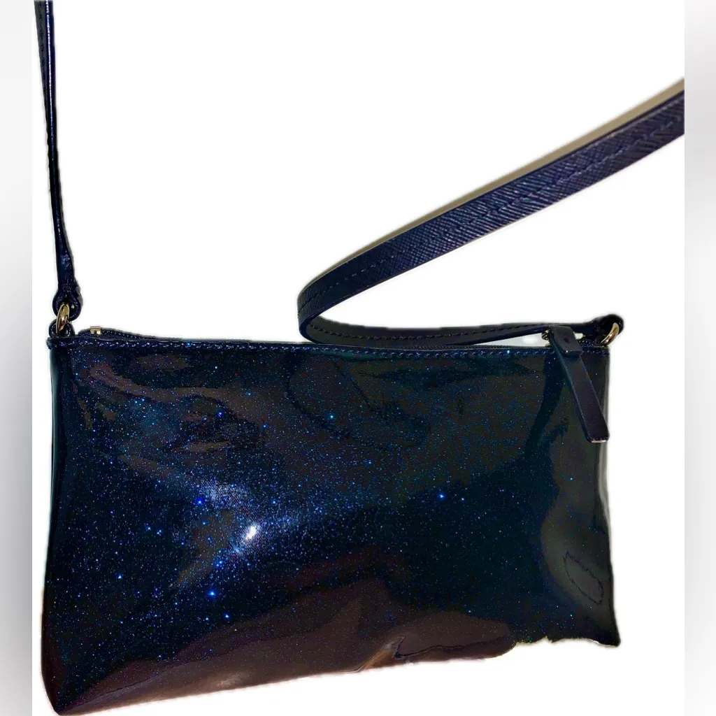 Kate Spade Glossy Deep Navy Blue Black Glitter Sparkly Crossbody Mini Bag Purse - Image 7