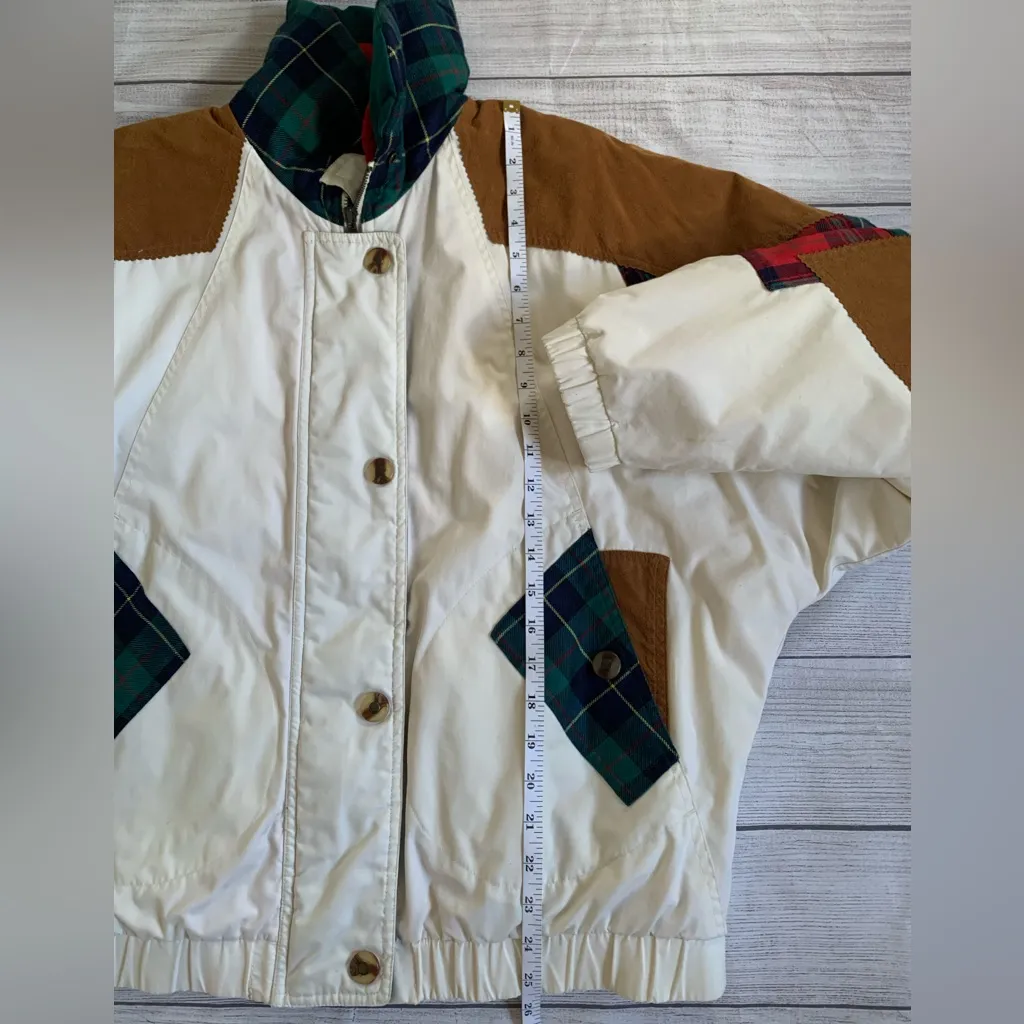 Vintage 90s Streetwear Suede Plaid Patchwork Lined Bomber Jacket Women’s Small - Image 11