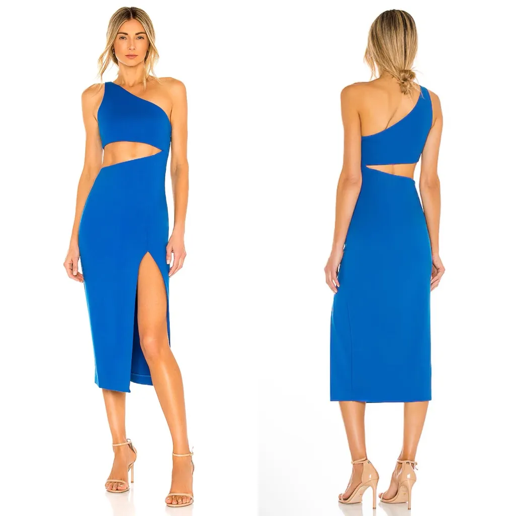 NBD Kody One Shoulder Cutout Midi Dress In Blueberry Blue - Image 2