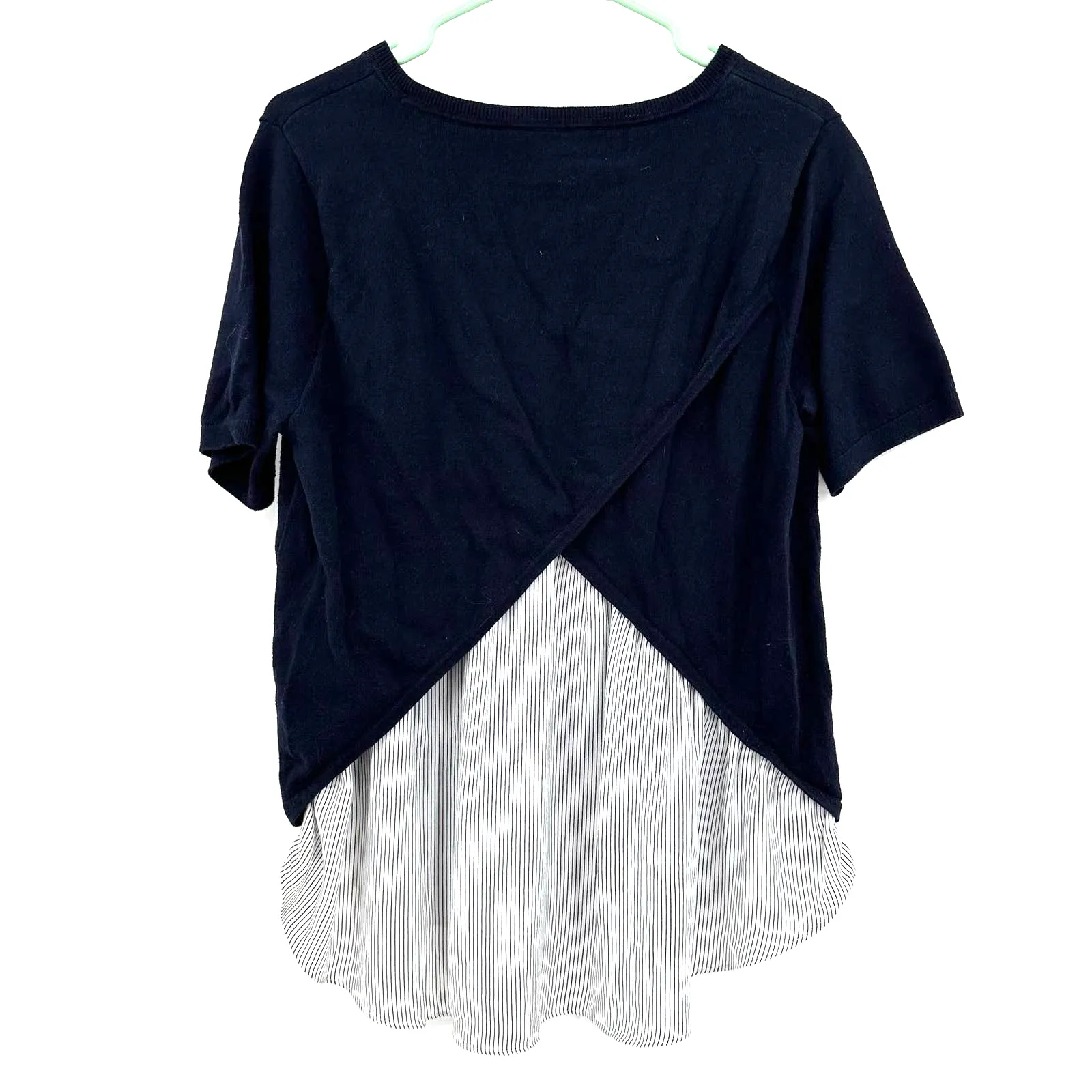 Loft size‎ LP large short sleeve blouse blue sweater with striped detail lower - Image 2