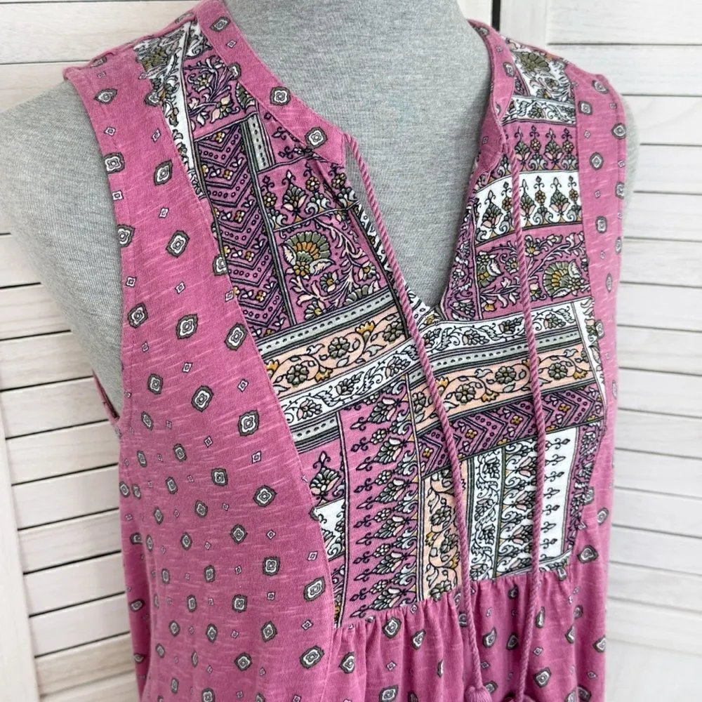 Loft Boho Printed Tassel Neck Sleeveless Tank Top Shirt Pink XS‎ - Image 5