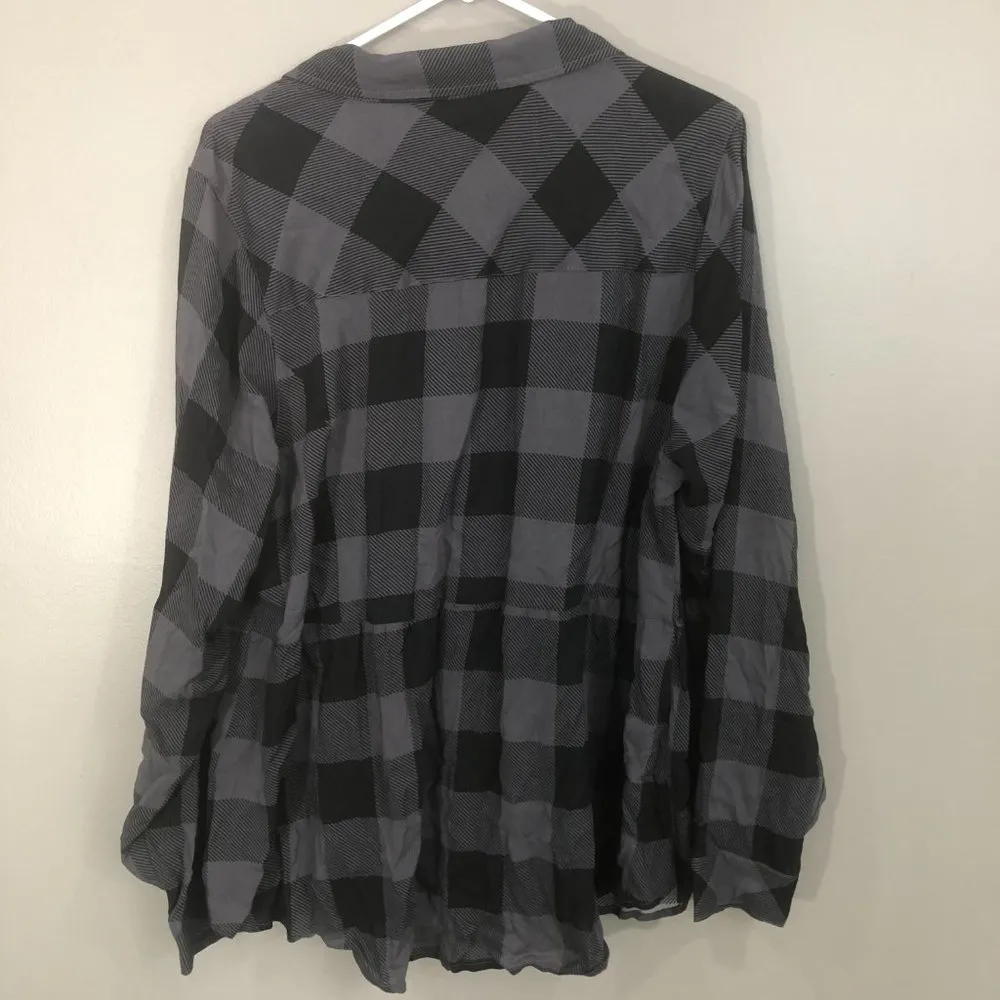Torrid Size 1 Gray and Black Buffalo Check Long Sleeve Button Down Shirt - Image 6