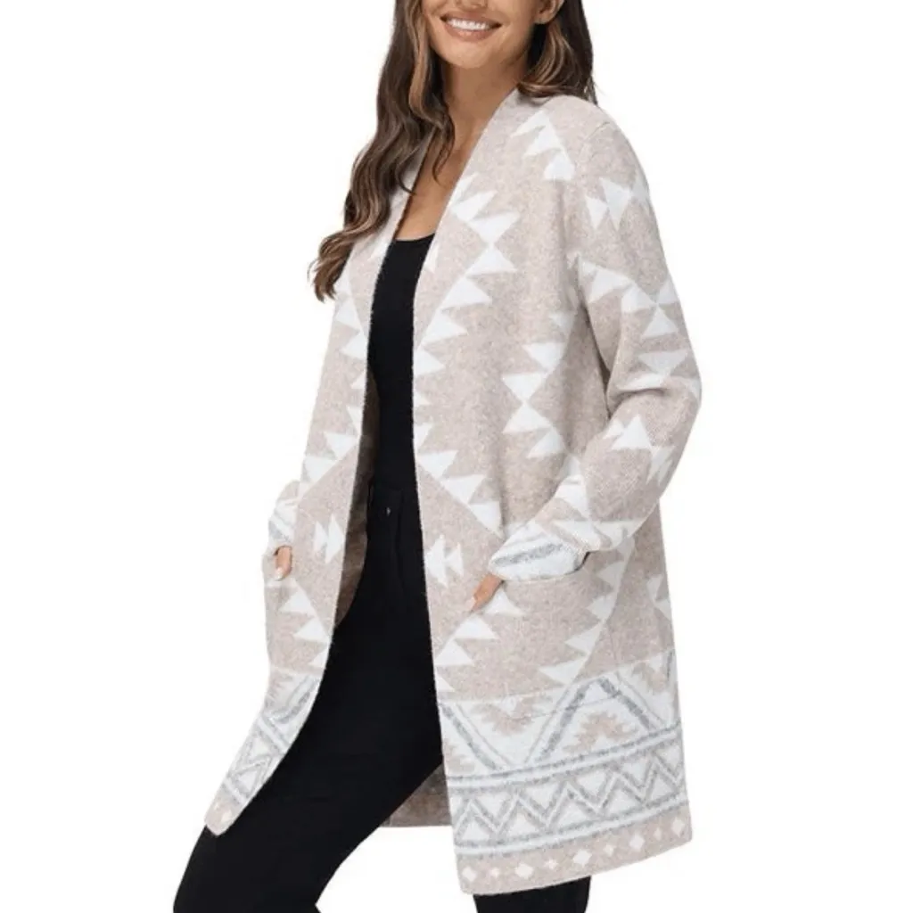 NWT Frye Ladies' Patterned Cardigan Sweater Oatmeal Combo M - Image 3