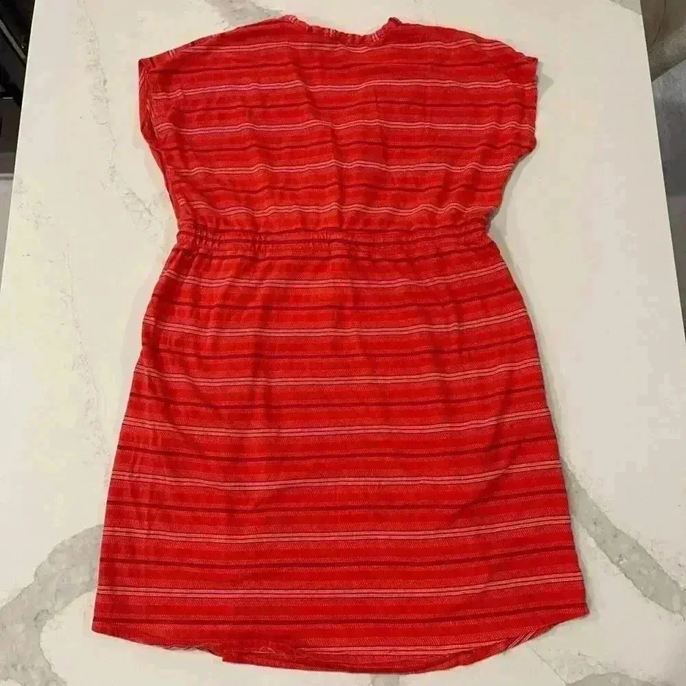 Eddie Bauer Red Stripe Short Sleeve V Neck Dress Womens XL Pockets Cotton Casual - Image 6