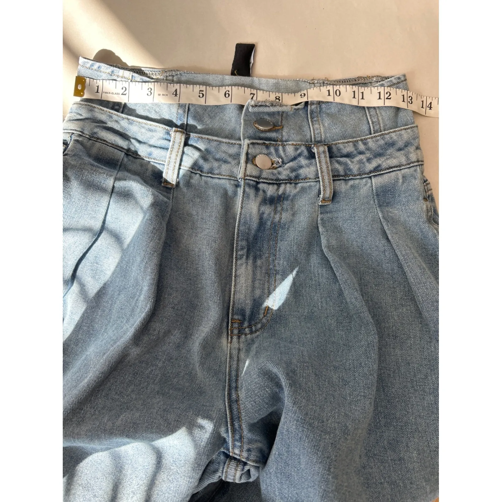 CIDER Light Wash‎ High Waisted Wide Leg Pleated Denim Jeans Women's Size S - Image 5