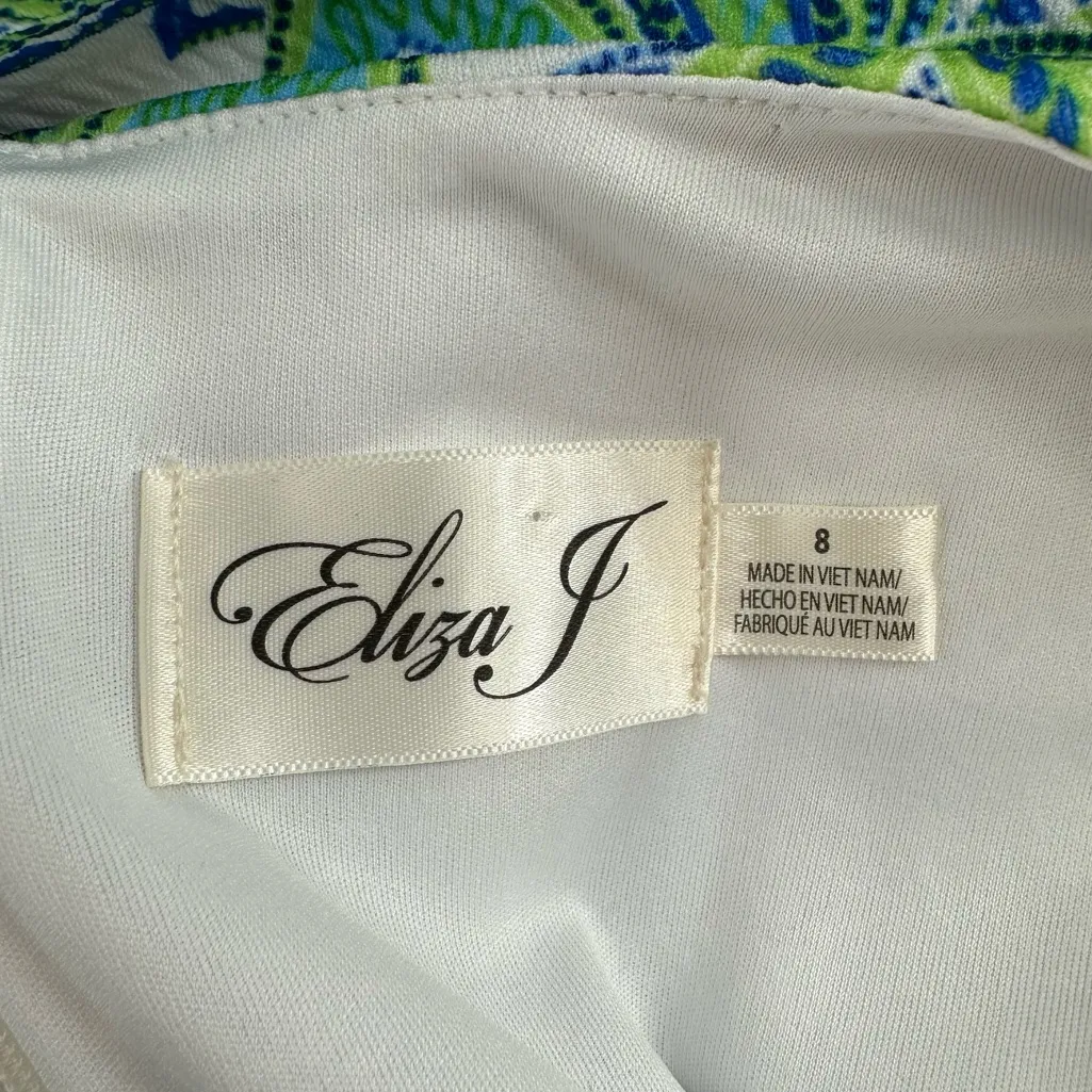 Eliza J Blue Green Floral A Line Dress sz 8 Lace Trim NWT Sleeveless Scoop Neck - Image 9