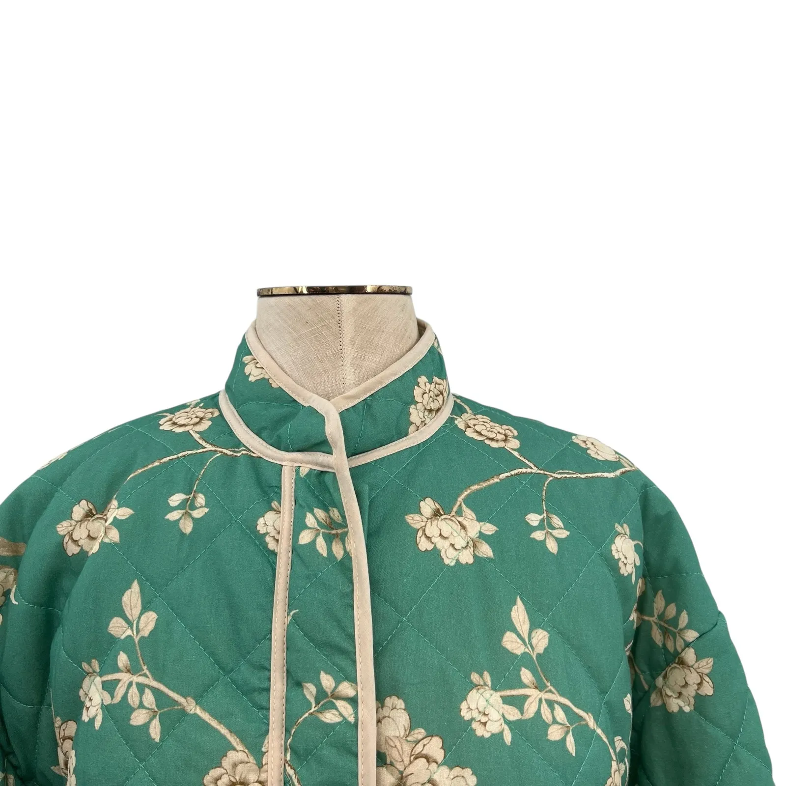 7 For All Mankind Diamon Quilted Jacket Cropped Floral Print Green Size Small - Image 3