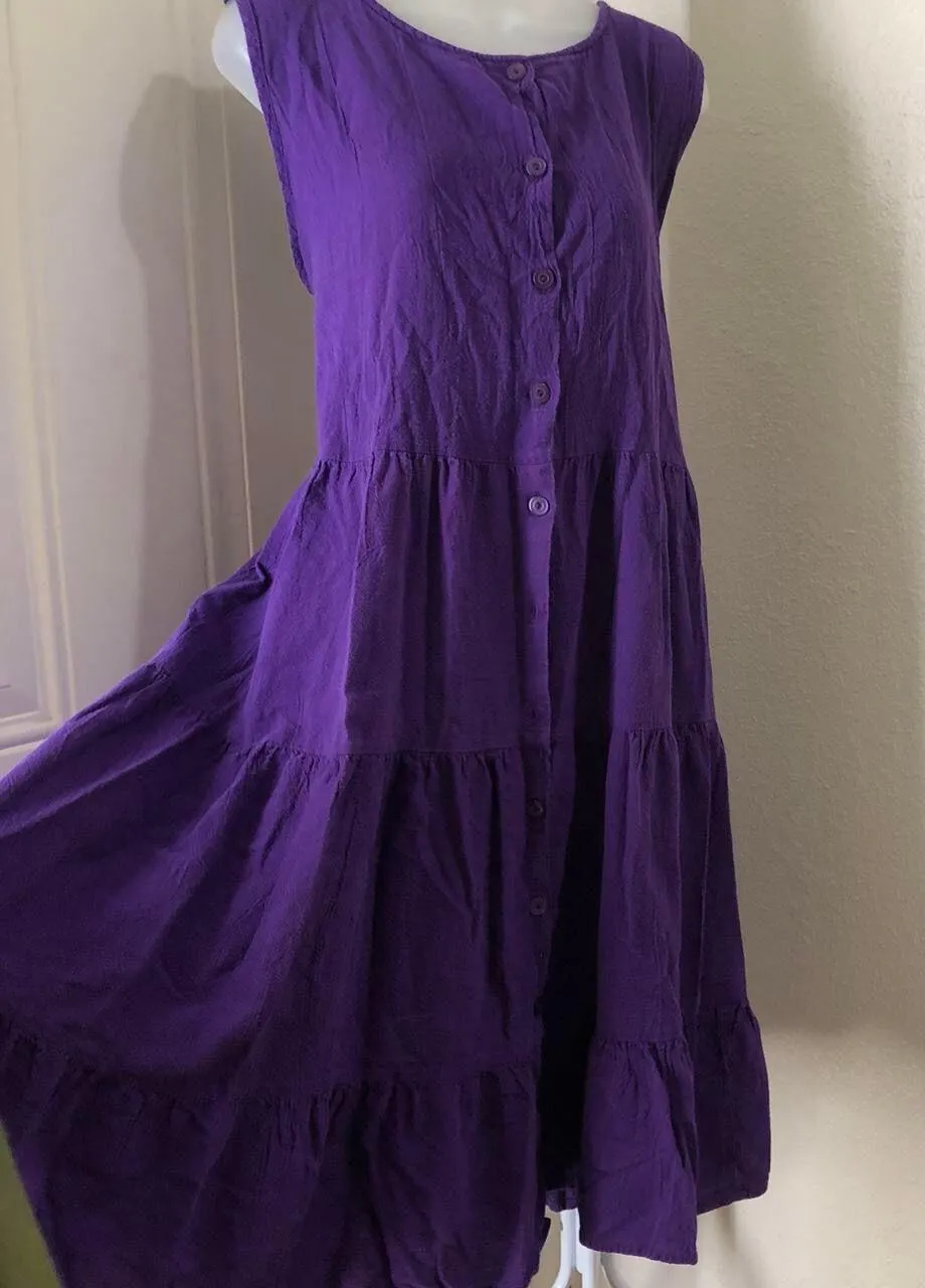 Purple loose babydoll cottagecore maxi ruffle tiered sleeveless dress with button front Size XL - Image 3