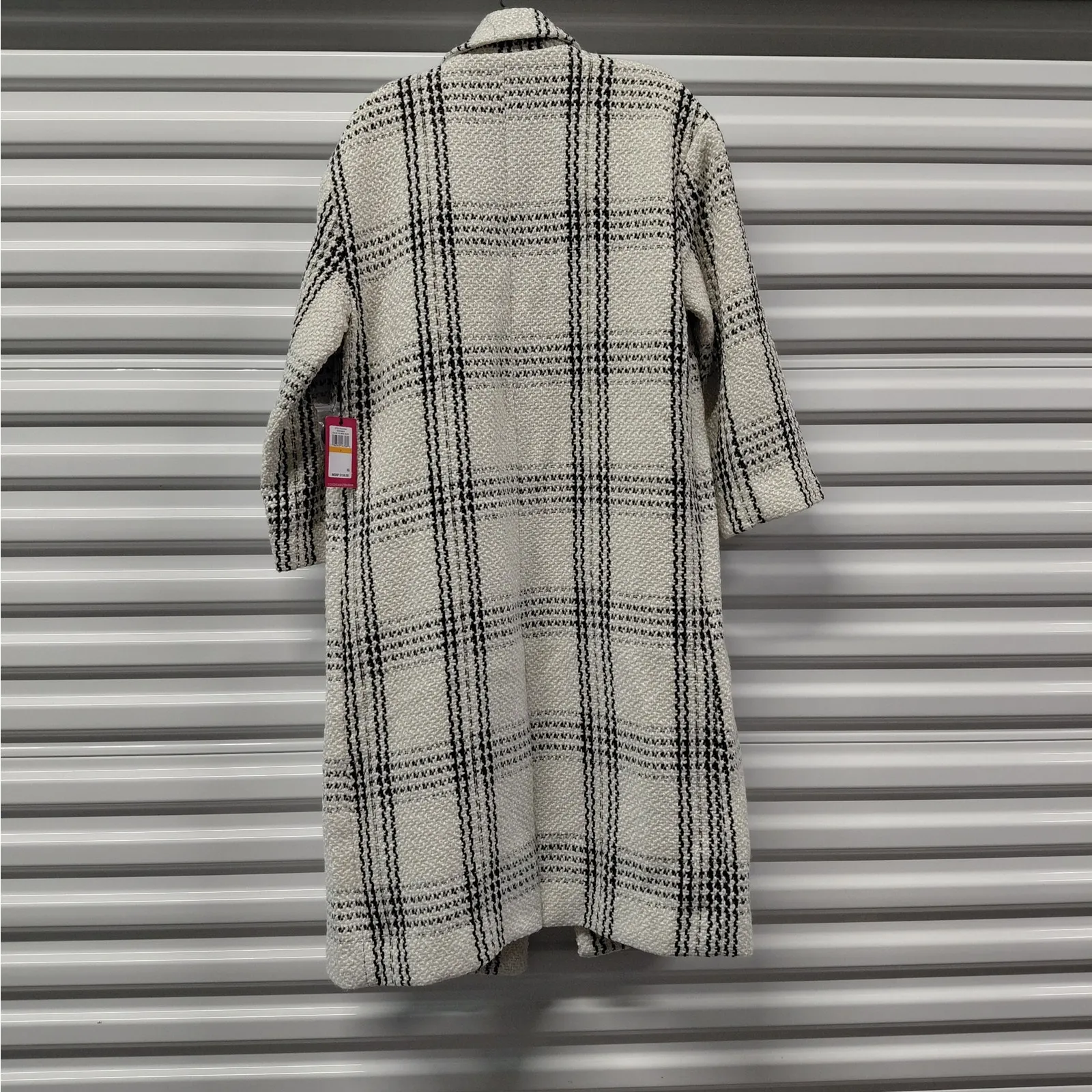 Vince Camuto Women’s Plaid Tweed Coat Size Small Ivory Black Longline Jacket - Image 6