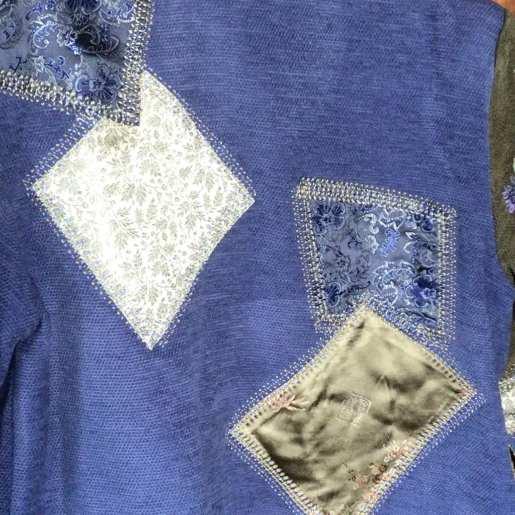 Womens Vintage Napa Valley Petites Blue Patchwork Beaded Multimedia Jacket lg Size undefined - Image 6