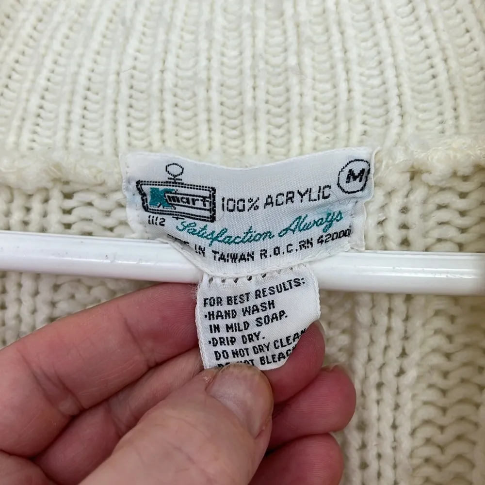 Vintage Kraft Medium Cream Knit Button Down Grandpa Cardigan with Pockets Brown - Image 3