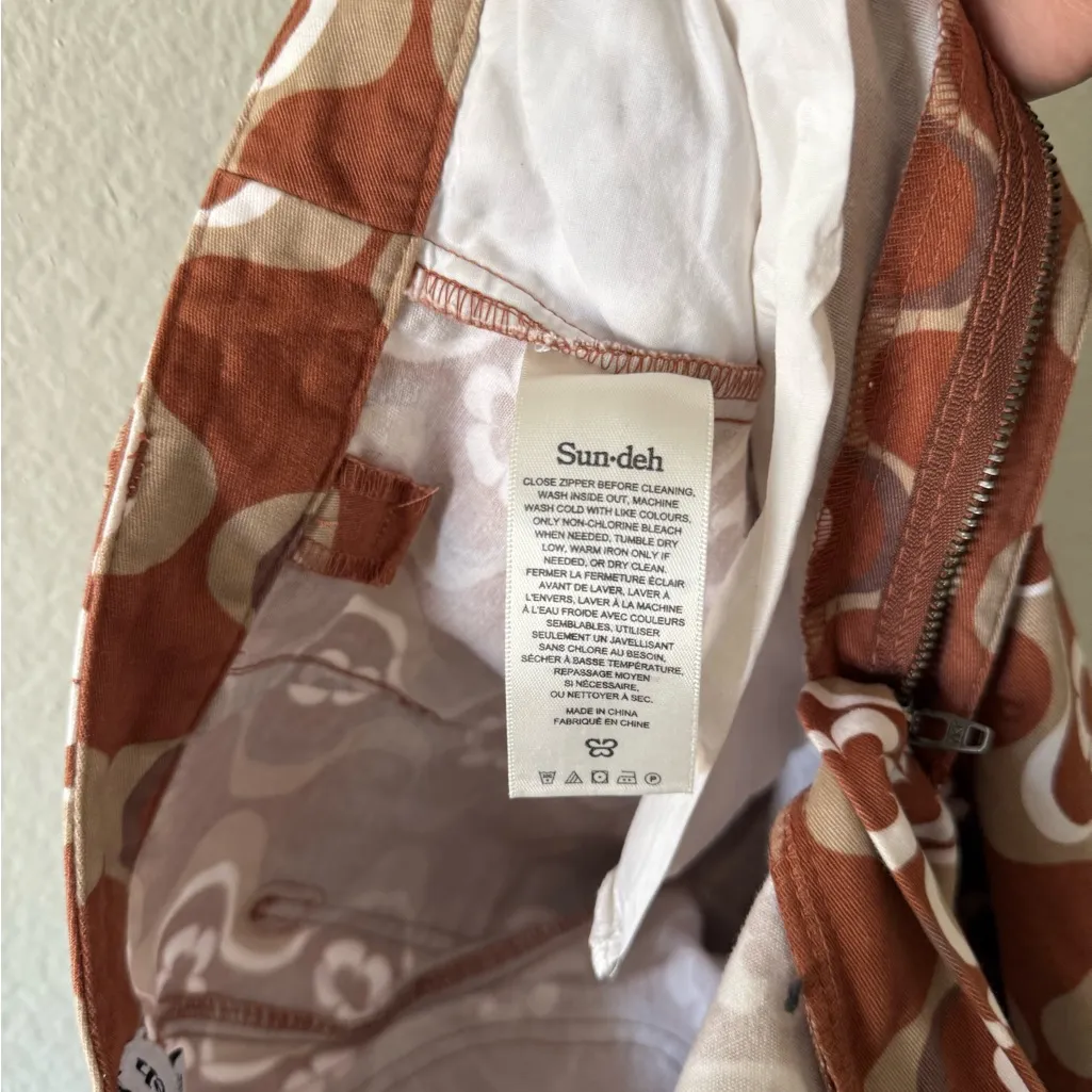 Sun Deh By ARITZIA Jaden Floral Brown Pant Groovy 70s Print Size 6 Fall - Image 5