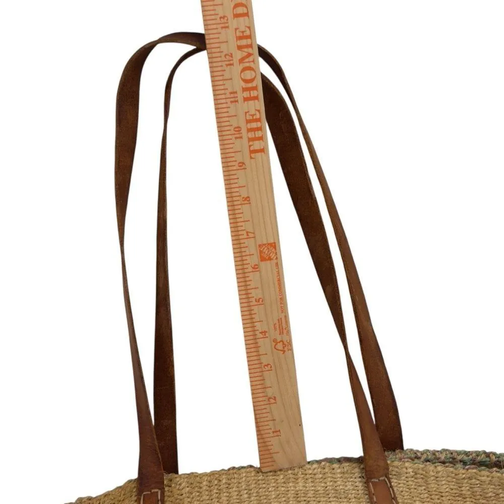 Handwoven Handcrafted Boho Sisal Straw Leather Kiondo Market Bag Vintage 80’s Tan - Image 11