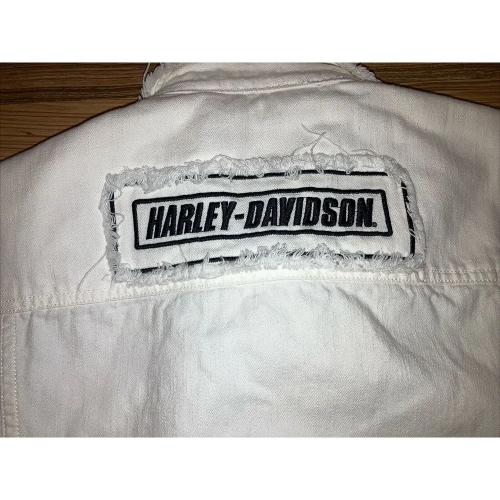 Harley Davidson Jacket Womens Medium White Denim‎ - Image 6