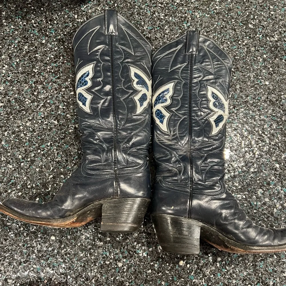 Justin Vintage Butterfly Inlay Blue Western Cowboy Cowgirl Boots 6506 size 5.5 B - Image 6