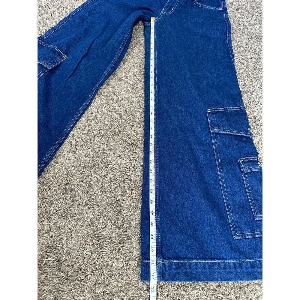 BDG Urban Outfitters Presley Wide Leg Cargo Jeans Baggy Y2K Blue Denim Size 27 - Image 12