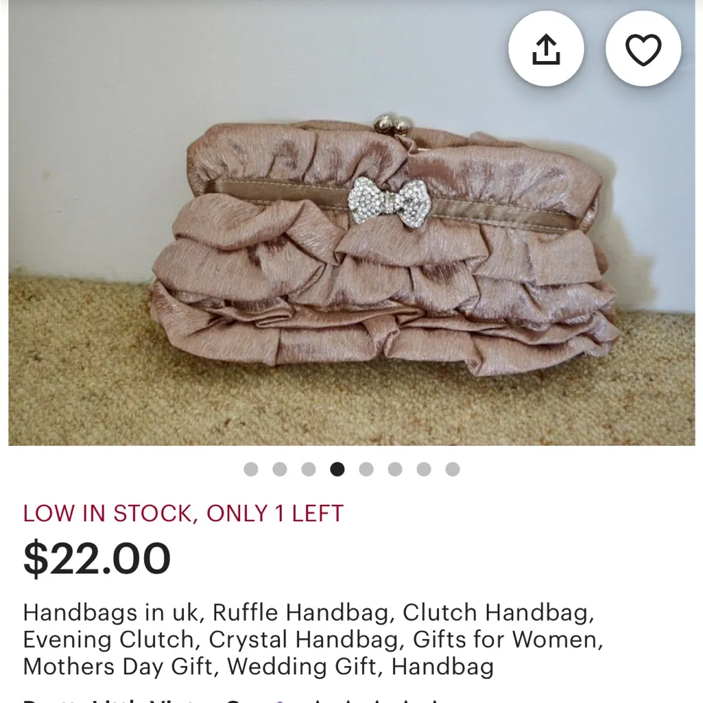 Elegant Ruffled Clutch in Beige w/Rhinestone Bow - Image 11