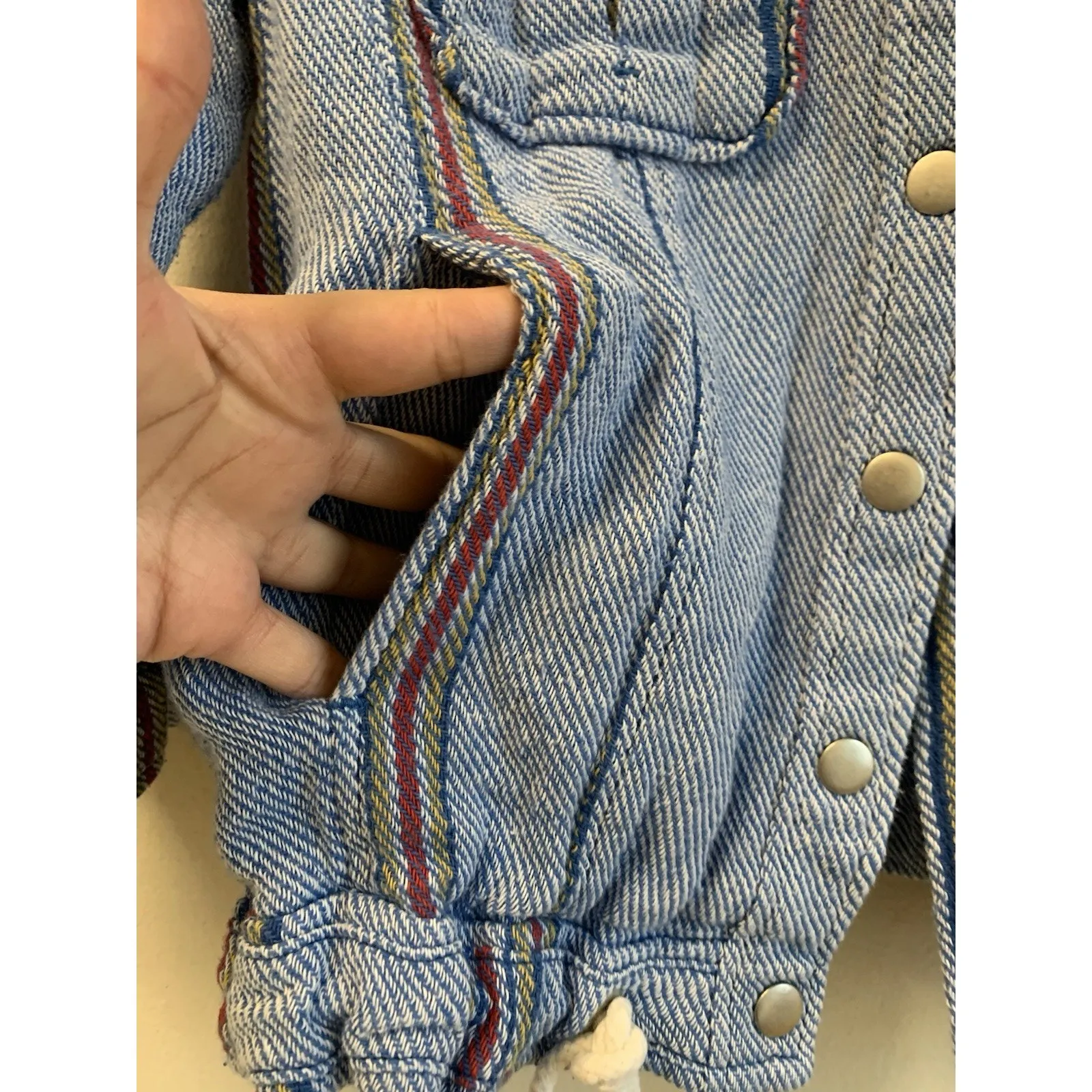 Jolt Women’s Jacket Cropped Hooded Bohemian Boho Snaps Pockets Blue Sz Small - Image 9