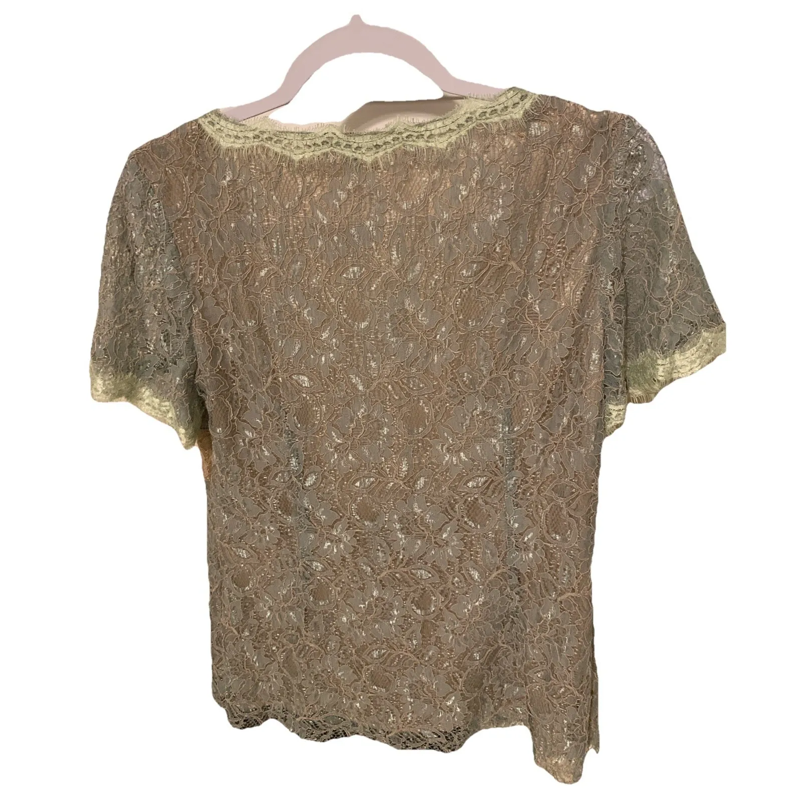 Vintage Young essence lace blouse, size M, short sleeves Green Size M - Image 2