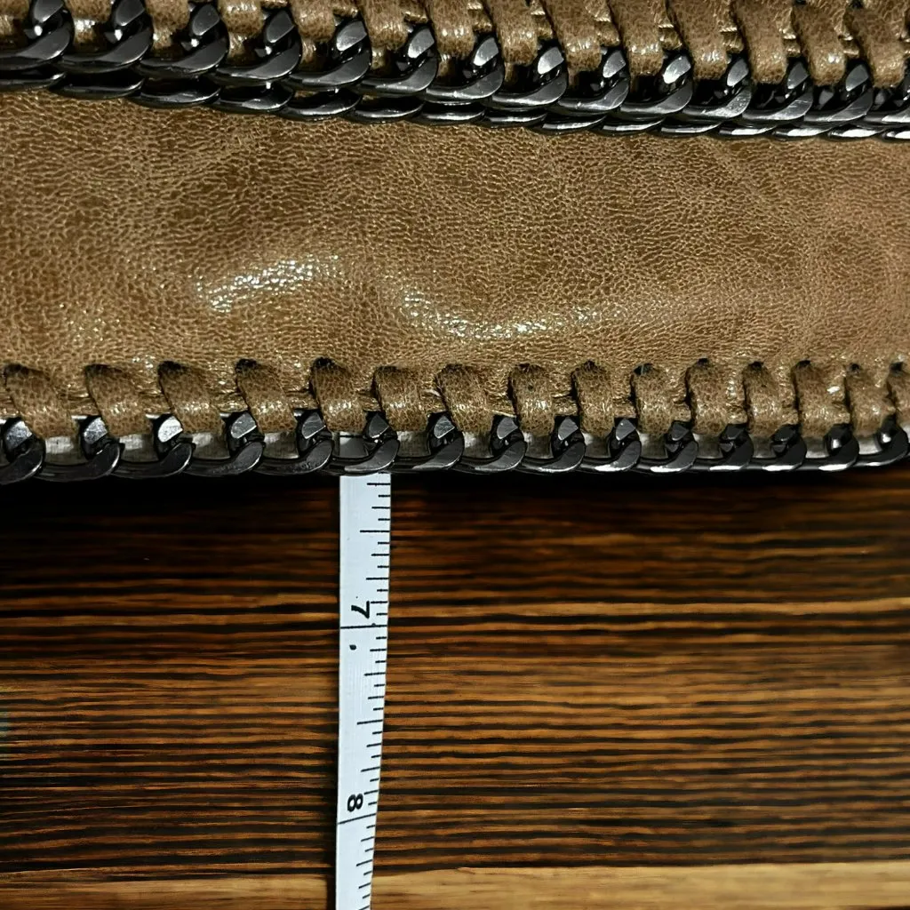 Genuine Leather Mottled Tan Removable Gunmetal Chain Crossbody Bag - Image 7