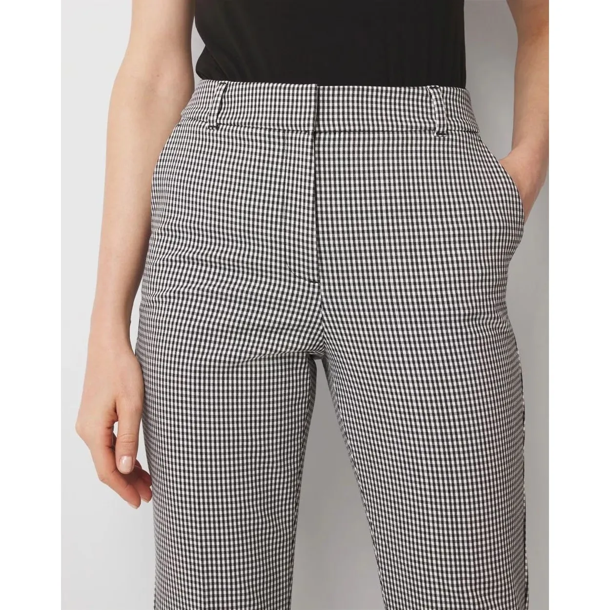WHBM Elle Slim Tapered Ankle in Gingham Size 4 Black w/ White Gingham EUC - Image 13