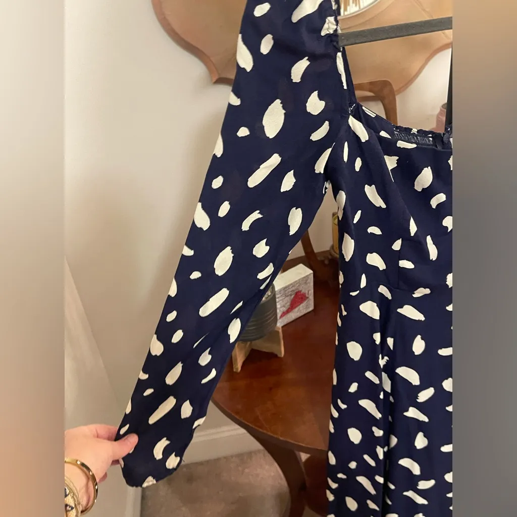 Reformation Sigmund Womens Long Sleeve Maxi Dress w Slit Navy White French Chic - Image 8