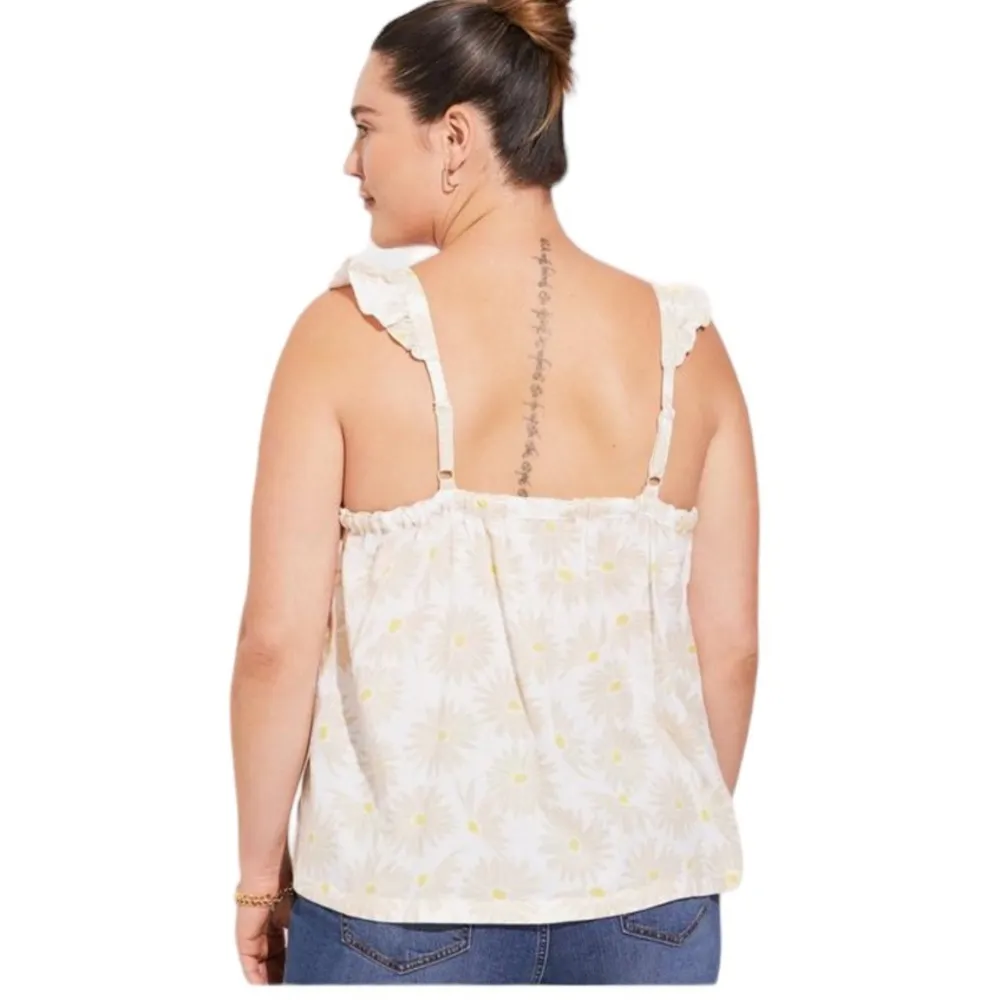 Size 1: Torrid Duofold Ruffle Button Front Daisy Tank Top - Image 4