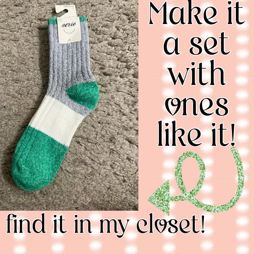 Aerie Tri-Tone Colorblock Black, Pink, White Marled Glinda Wicked Crew Socks NWT - Image 6